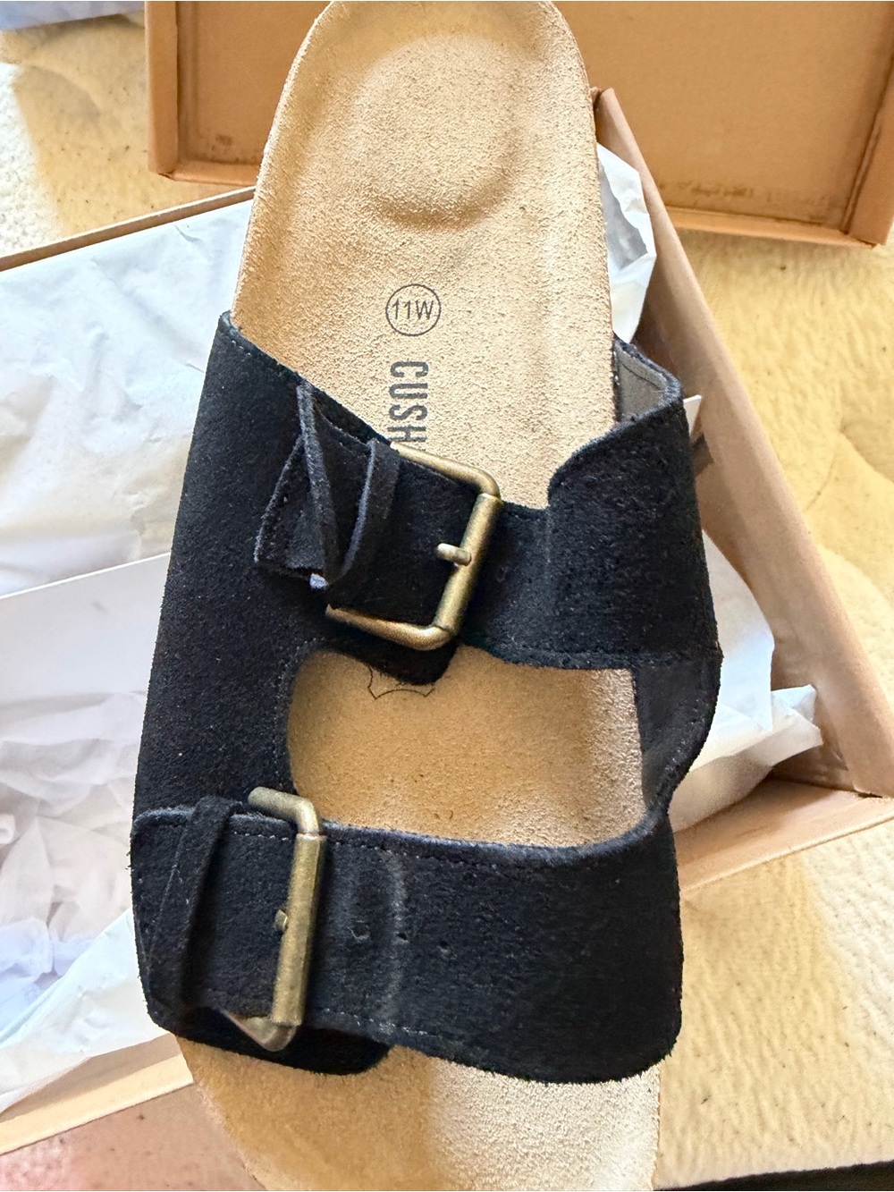 Amazon Black Double Strap Buckle Slide Sandal
